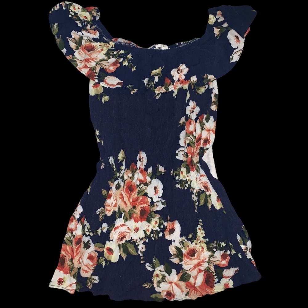 Girl’s Kids Floral Spring Dress Navy Blue sz L